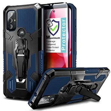 Imagem de NZND Capa compatível com Motorola Moto G Go (AT&T XT2163-7 6,5 polegadas) com protetor de tela de vidro temperado, clipe de cinto embutido, capa protetora à prova de choque de camada dupla (azul)
