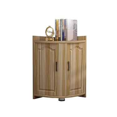 Imagem de Armário com porta dupla, armário de armazenamento moderno para sala de estar, armário de madeira com destaque, cor branca e nogueira (cor nogueira)