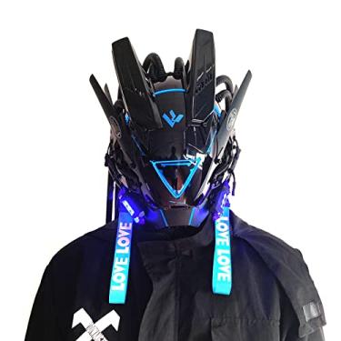 Imagem de JAUPTO PipeHair Punk Mask Helmet,LED Light Futuristic Techwear Mask,Sci-Fi Full-Face Punk Helmet Costume Accessory (blue)