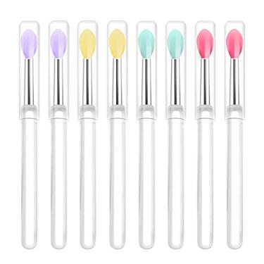 Imagem de LORMAY Pincéis labiais de silicone com alças e tampas transparentes. Ferramentas perfeitas para aplicar máscara labial creme, sombra e batom (8 peças, multicoloridas)