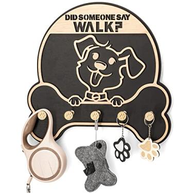 Imagem de MTERSN Suporte de coleira de cachorro para parede – Porta-chaves decorativo para parede e suporte de coleira com 5 ganchos de impressão de pata de cachorro para coleira de cachorro, casaco, brinquedos