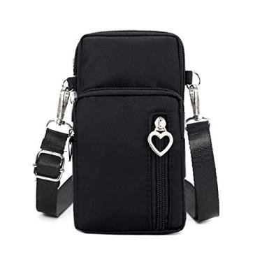 Imagem de MINTEGRA Bolsa transversal para celular, bolsa de ombro de nylon, carteira de caminhada, pulseira esportiva, Preto, Small, Transversal