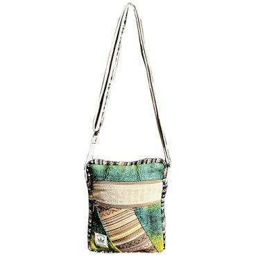 Imagem de Himalayan Craft Bolsa tiracolo de algodão hippie patchwork ombro 5 bolsos passaporte bolsa ecológica - feito à mão no Monte Everest Country Nepal, Multi, 10 Inch