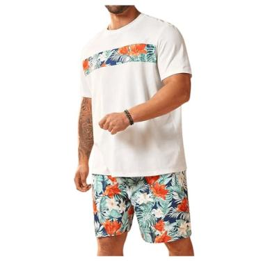 Imagem de SOLY HUX Conjunto masculino plus size, 2 peças, estampa tropical, camiseta e short de manga curta, Floral multicolorido, 4G