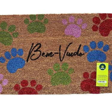 Imagem de Capacho de Fibra de Coco Pvc Pintado Bem-vindo Patas 40cm X 60cm Colorido