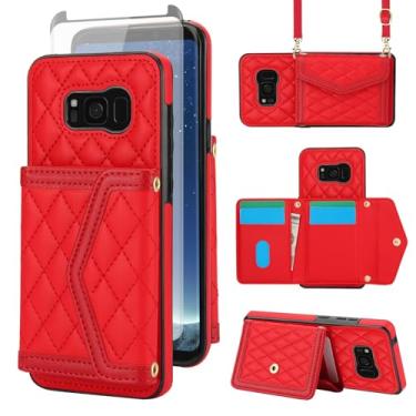 Imagem de Asuwish Capa para celular Samsung Galaxy S8 Plus carteira com protetor de tela de vidro temperado com bloqueio de RFID, suporte para cartão de crédito, alça transversal S8plus S 8 8plus 8S Edge S8+