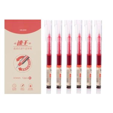 Imagem de Joucien Caneta esferográfica líquida reta de 0,5 mm, tubo de agulha completo, grande capacidade, caneta esferográfica de secagem rápida - vermelha (pacote com 12) - 0,5 mm