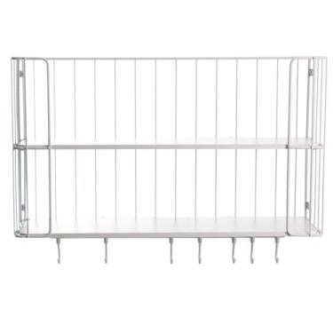 Imagem de Prateleira Decorativa Country Dupla com Ganchos Branco Fosco