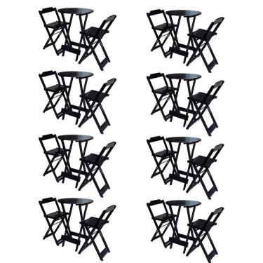 Imagem de Kit 8 Jogos De Mesa Bistrô De Madeira Com 2 Cadeiras Dobravel Ideal Para Bar E Restaurante Preto