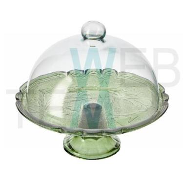Imagem de Boleira de Vidro com Pé e Tampa Lírio 32cm Verde Vitazza Prato para Bo