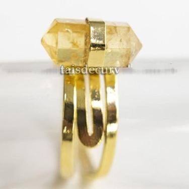 Imagem de Anel Micro Pontinha Citrino Bi Ponta Aro Ajustavel Dourado