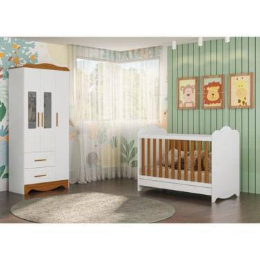 Imagem de Berço e Guarda Roupa Provençal Moveis Peroba Clara MDF , Branco Amêndo