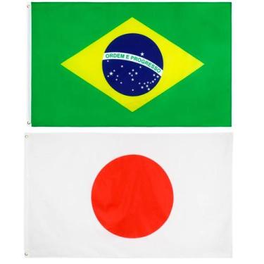 Imagem de Kit Bandeira Do Brasil + Bandeira Do Japão Dupla Face 150 X 90 Cm - EB