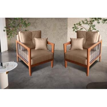 Imagem de Kit Poltrona Paris corda nautica com 2 peças luxury linho Bege com alm