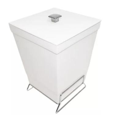 Imagem de Lixeira Branca E preta Para Banheiro Lavabo Com Tampa +suporte - Stolf