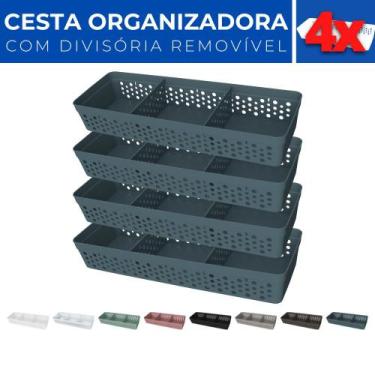 Imagem de Kit 4 Cesto Organizador Rattan c/ Divisória Removível 34x11 - Usual Ut