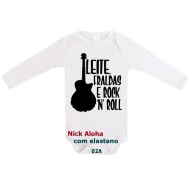 Imagem de body bebê manga longa leite fraldas e rock roll cód 02a - nick aloha, 