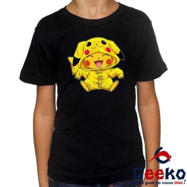 Imagem de Camiseta Infantil Pikachu 100% Algodão Pokemon Anime Geeko, Preto, 10