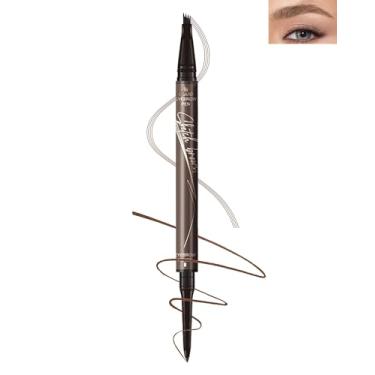 Imagem de Lápis de sobrancelha Microblading à prova d'água, caneta de sobrancelha de ponta dupla 2 em 1 com ponta de 4 garfos e ponta de pincel ultra precisa, lápis de sobrancelha de longa duração para