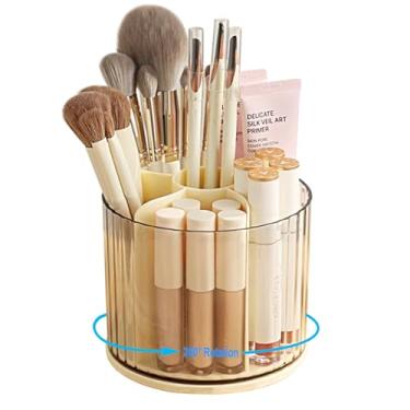 Imagem de Lemical Suporte giratório de 360° para pincéis de maquiagem, porta-canetas, porta-lápis, caixa de armazenamento de pincéis, estojo de exibição de cosméticos, 6 compartimentos, mesa de mesa,