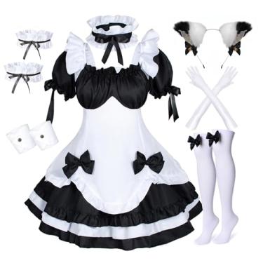 Imagem de Anime French Maid Lolita fantasia fantasia princesa fantasia cosplay gato peludo orelha luvas conjunto meias, Preto 2, P