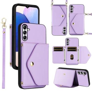 Imagem de Dswteny Capa carteira para Samsung Galaxy A25 5G/A24 4G/M34/F34 com cordão de pulso alça de ombro flip bolsa, suporte para cartão de crédito de couro PU capa para celular A 25 25A 24A LTE mulheres