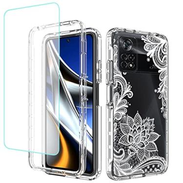 Imagem de Tothedu Capa de telefone para Poco X4 Pro 5G, capa 2201116PG com protetor de tela de vidro temperado, linda estampa mandala, transparente, capa protetora de corpo inteiro para Xiaomi Poco X4 Pro 5G