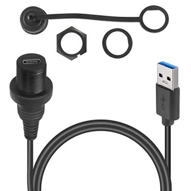 Imagem de QIANRENON Cabo adaptador USB C para USB 3.0 rosqueado embutido à prova d'água 5Gbps USB 3.0 macho para USB C fêmea cabo de extensão de montagem em painel, carregamento 5V/3A, para painel de