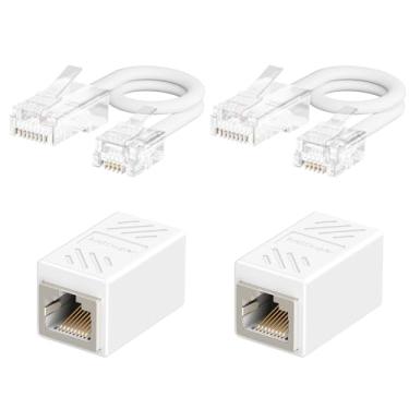 Imagem de Uvital Adaptador de tomada de telefone para Ethernet, adaptador fêmea RJ45 para cabo macho RJ11 para telefone fixo, com cabo RJ45 para RJ11 (branco, pacote com 2)