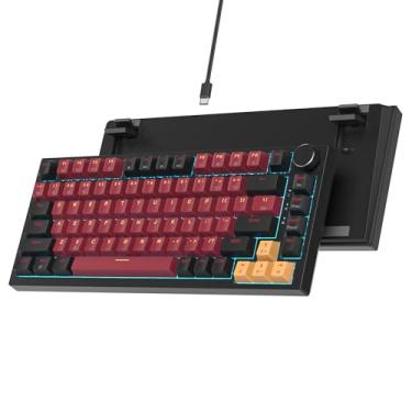 Imagem de Ussixchare Teclado mecânico para jogos, TKL, 75% com suporte Gasket – com fio, intercambiável (hot swappable) personalizado, retroiluminação RGB para jogadores de PC e laptop (Vermelho Samurai)