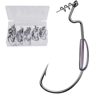 Imagem de Ganchos de pesca para pesca de robalo - 25 peças pesadas EWG Offset Worm Hook Texas Rig Ganchos para água doce e salgada tamanho 4/0 - Iscas macias Worms Plásticos anzol de pesca com caixa de