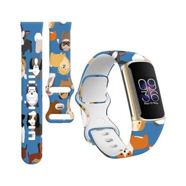 Imagem de BOSPFJG Pulseiras esportivas compatíveis com Charge 6/Charge 5 para mulheres e homens, pulseiras de substituição macias à prova d'água para rastreador de fitness avançado (cachorro e filhote fofos)