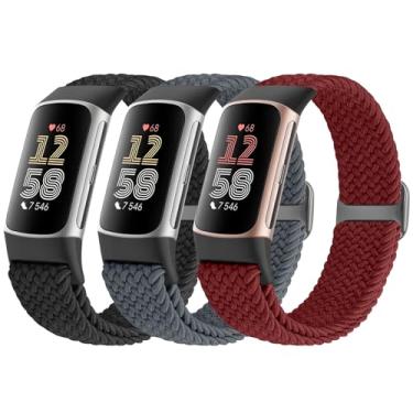 Imagem de Acortjl Pulseiras trançadas compatíveis com Fitbit Charge 6/Charge 5, pulseiras de substituição de tecido de nylon elástico ajustável para Fitbit Charge 6/Charge 5 para mulheres e homens