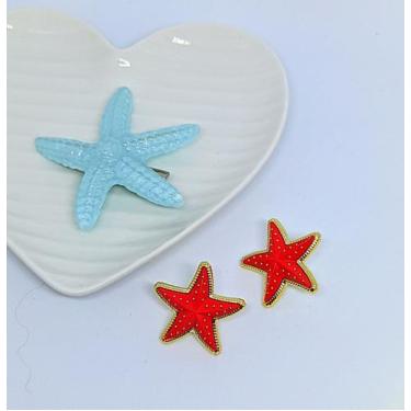 Imagem de Kit Par de Brincos estrela do Mar Resinado colorido + Presilha de Cabe