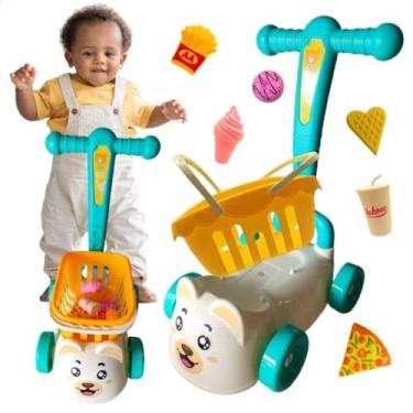 Imagem de Kit Carrinho de Passeio Infantil Andador Bebê Carro de Empurrar com Cestinha e Comidinha Presente para Bebê (Boy)