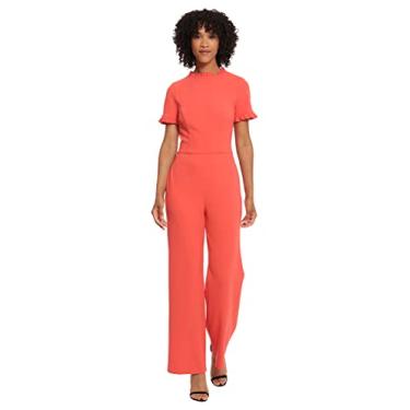 Imagem de Maggy London Macacão feminino de gola alta, trabalho, escritório, ocasião, evento, convidada, Sc Ruffle - Cayenne Coral, 46