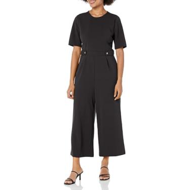 Imagem de London Times Macacão feminino Cropped Leg Crew Neck Side Tab Cropped Polido Versátil Chic Career, Preto, 46