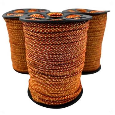 Imagem de Fita Cordão Poliéster 2x4mm Laranja com Dourado 5 Metros 4g - Macall