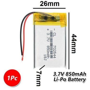 Imagem de Bateria  7mm X 26mm X 44mm 3,7v 850mah 3,7v C/ 2 Fios - KMIG