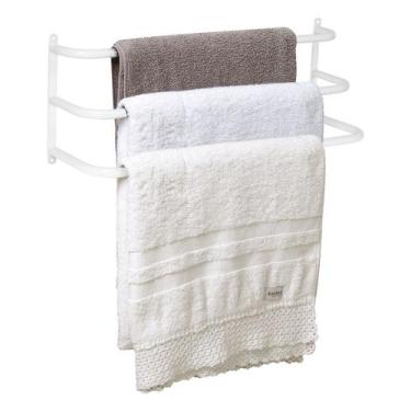 Imagem de Porta Toalhas Toalheiro Triplo Para Parede Branco 60cm - SteelDecor