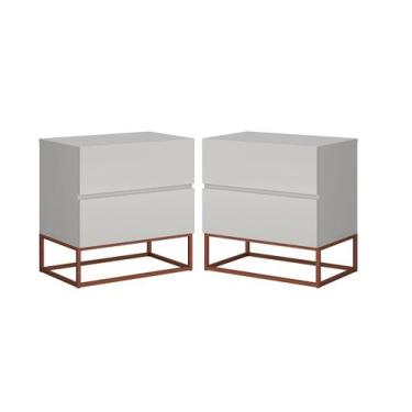 Imagem de Conjunto 2 Mesas de Cabeceira Estilo Industrial 2 Gavetas Eros 45 Base