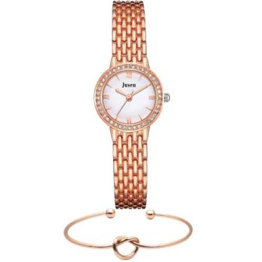 Imagem de Kit Relógio Mini Feminino Luxo Rose Pedra Strass + Pulseira - PENDULAR