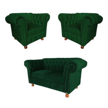 Imagem de Um Sofá 2,00cm + Duas Poltronas Chesterfield Luiz XV - CORANO PRETO - 