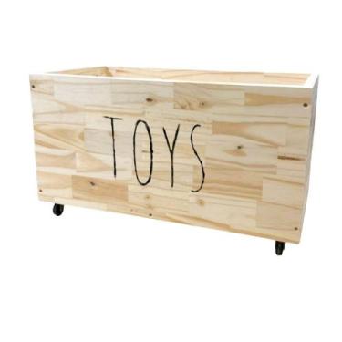 Imagem de Baú Organizador de Brinquedos Toys  em Madeira Pinus com Rodinhas  - m