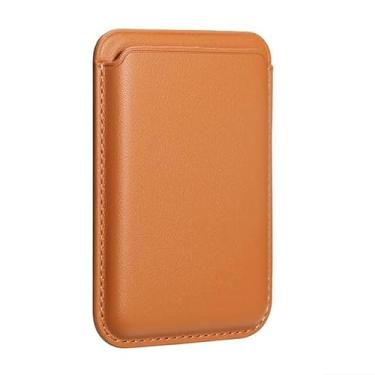 Imagem de Porta-cartão magnético de couro compatível com Magsafe iPhones 12, 12 Pro 13, 13 Pro, 14, 14 Pro, Marrom, Carteira magnética de couro
