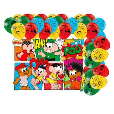 Imagem de Kit festa Turma da monica Decoração Painel TNT + 25 Balão - Festcolor 