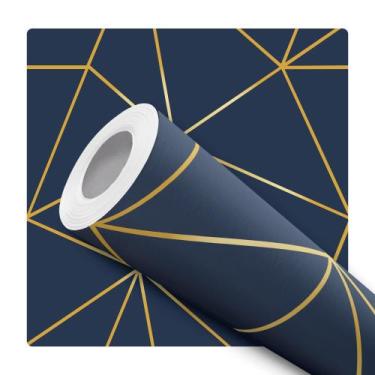 Imagem de Papel De Parede Vinílico Geométrico Azul Marinho Dourado 5m - DELIQUAD