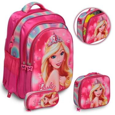 Imagem de Kit Mochila Infantil Barbie Costas Lancheira Térmica Rosa - Plike