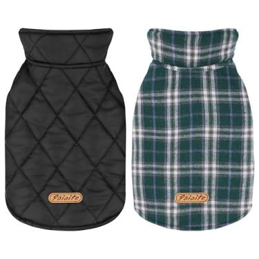 Imagem de Casaco de cachorro quente reversível com tiras de fita de velcro: jaqueta xadrez estilo britânico para o inverno, colete aconchegante para clima frio para cães pequenos, médios e grandes ¨C ideal para