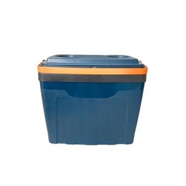 Imagem de Mini Cooler Pratico De Plastico Caixa Térmica Compacta Portatil 7 Litros Cabem 10 Latas de 350ml Com Descanso de Copo Cor Azul com Alça Laranja